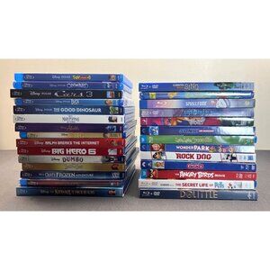 Disney Blu Ray DVD Lot 28 Kids Movies Cars 3 Sonic Goosebumps Big Hero Toy Story